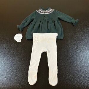Edgehill Collection Dress & Tights Set Fair Isle Knit Green Baby Newborn NB‎ NWT